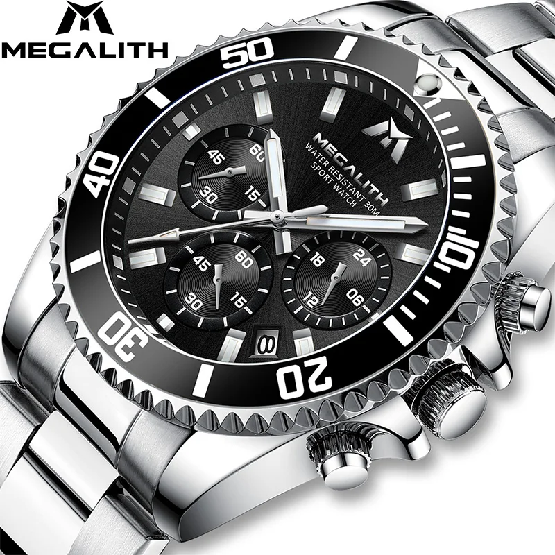 

Top brand MEGALITH Reloj Hombre Fashion Casual Watch Men Waterproof Analog Date Quartz Watch Sports Chronograph Male Wristwatch