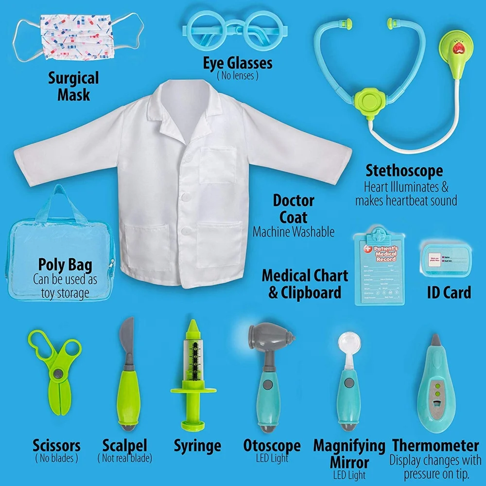 
12pcs fun educational kids medical kit toys with sounds and light,3-6 years old doctor dress up costume set 