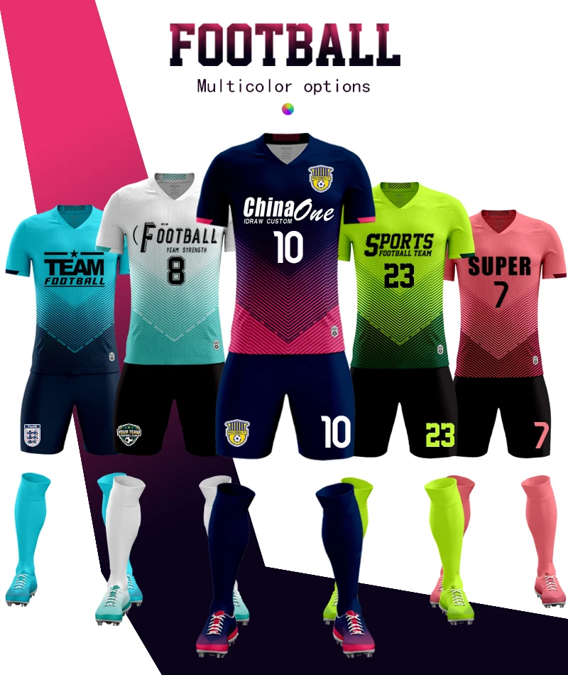 

Wholesale Advanced customization Soccer jersey and Club Team jersey football uniform, White, pink, blue