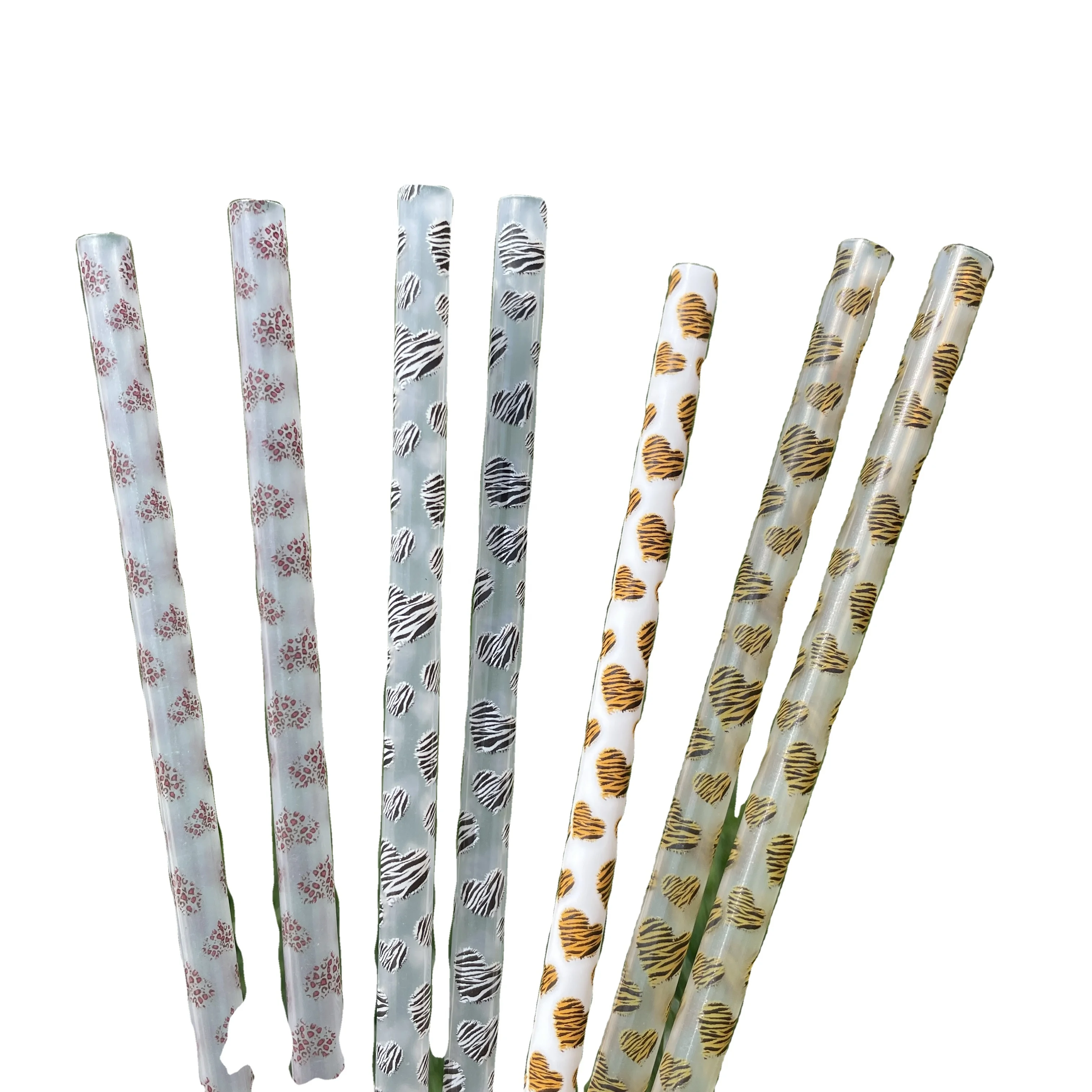 

custom cheetah straw PP Hard printed plastic straws drinking multi color leopard reusable straws for tumblers, Stainless steel color