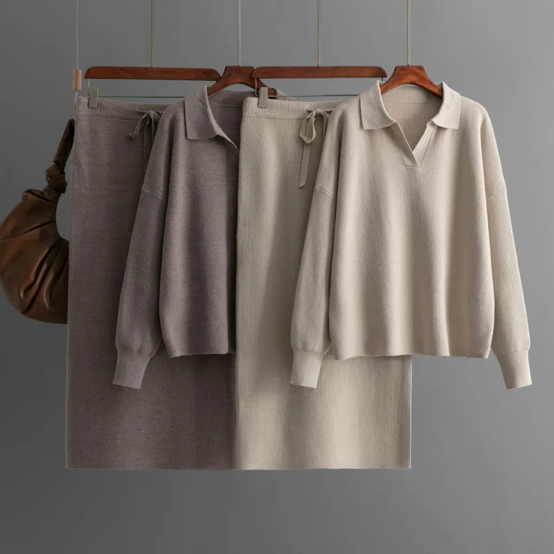 Boutique Wholesale 2026 Autumn New Fashionable Knitted Loose Sweater Elegant Half Skirt Women's Set