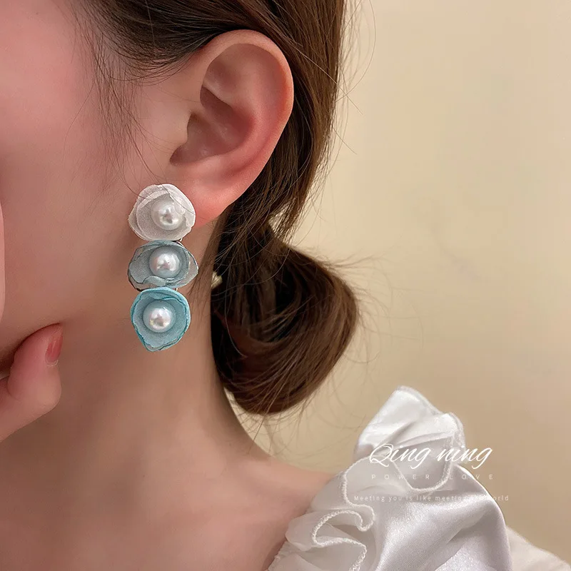 

new statement summer lace long fabric earrings
