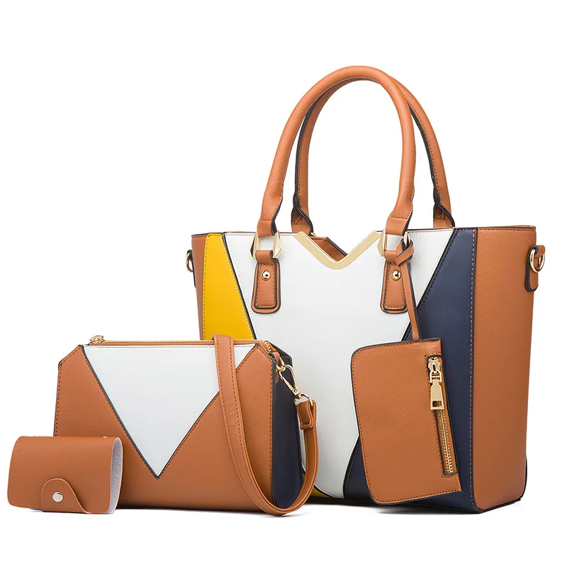 

2021 New Luxury Designer Pu Leather Ladies Hand Bags Set 4 In 1 Handbag Sets For Women, White, brown, blue, yellow, black