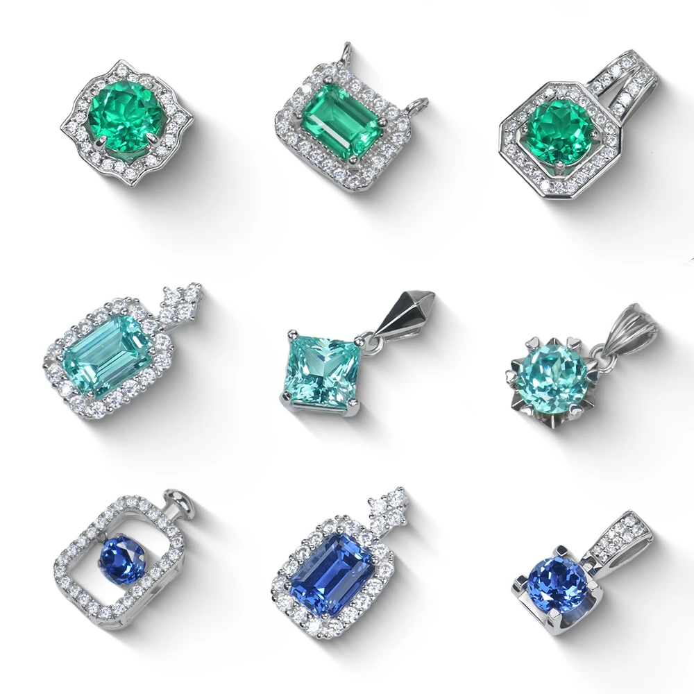 Fine Jewelry 925Silver Lab Gemstone Emerald Sapphire Paraiba Pendants Necklaces Fashion Jewelry for Party for Wedding