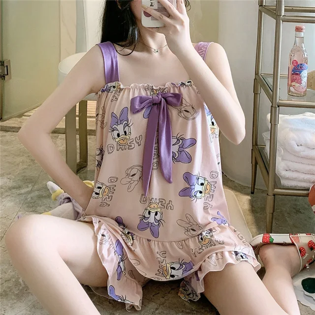 

Hot Sale Ladies Bowknot Home Wear Cotton Sling Nightdress Plus Size Womens Sleepwear, Picture shows