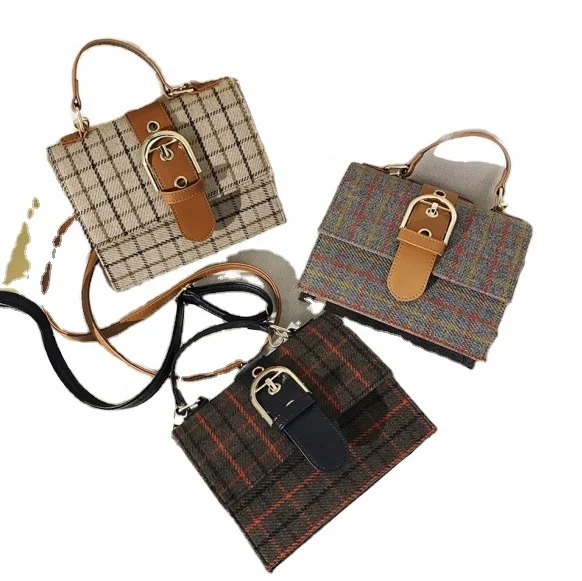 

2021 Fashion Plaid Stripes Belt Buckle Crossbody Messenger Bags crossbody shoulder bag woman, Customizable