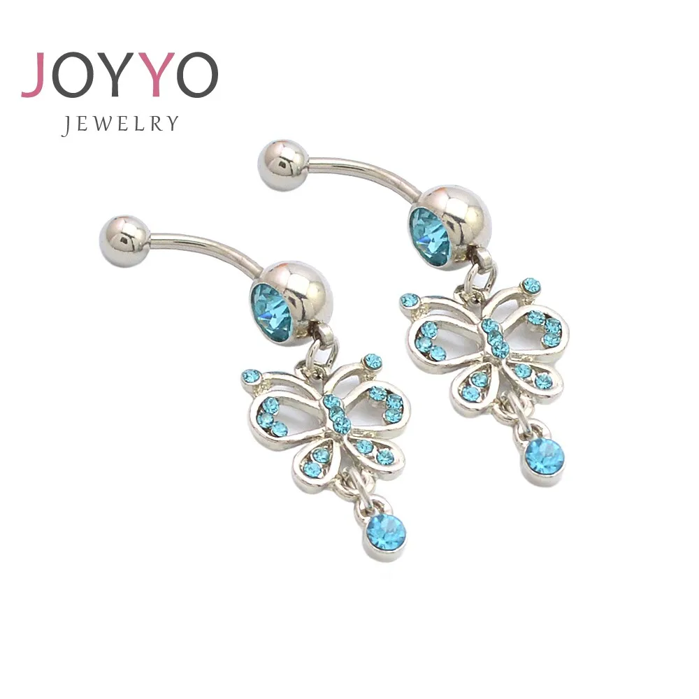 

stone butterfly shape fashion earring belly button for women stainless steel piercing body jewelry, Sliver color