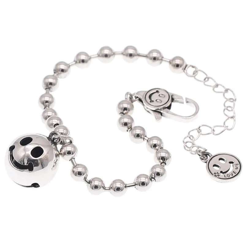 

Manufacturers wholesale s925 sterling silver jewelry retro smile simple round beads Korean female style bracelet