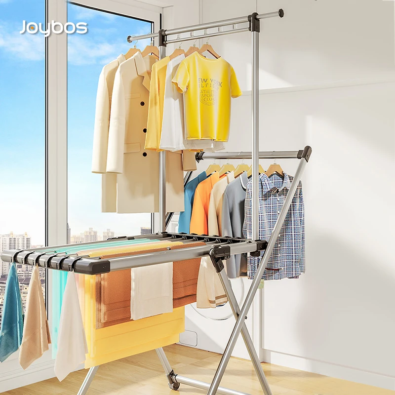 

JOYBOS Floor Rack Clothes Drying Clothes Mobile Coat Clothes Rail Rack Storage Hanging Collapsible Hanger Standing