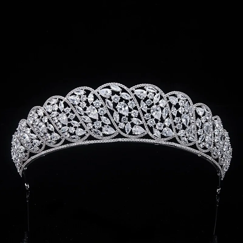 

New Luxury Stylish Handmade Elegant Shinning Crystal Zircon Zirconia Wedding Crown, Silver