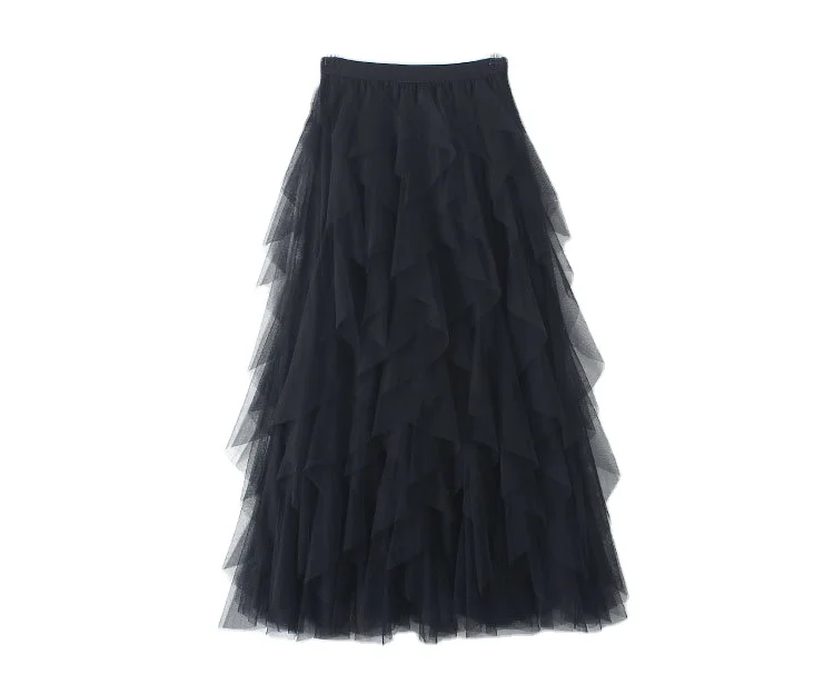 Wholesale Women Irregular Mesh Skirt Fashion Elastic High Waist Long Skirt for Women Maxi