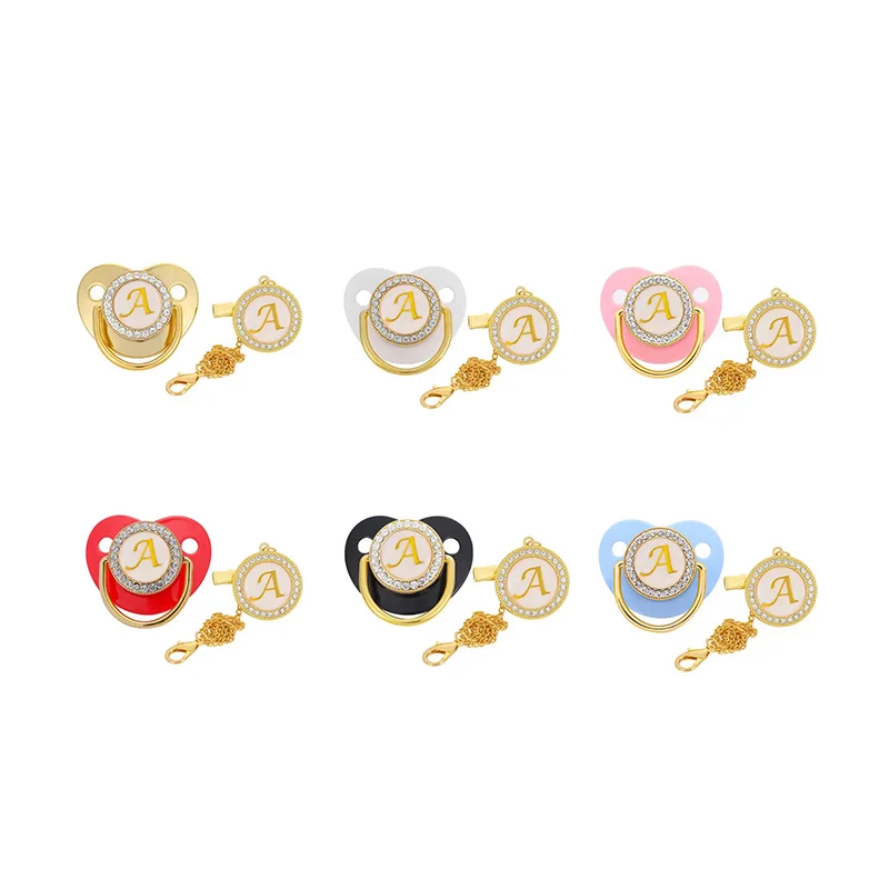 

Initial Letter Baby Pacifier And Pacifier Clips 26 Letters Name Silicone Infant Nipple Gold Bling Newborn Dummy Soother, Pink,blue,white.black,gold,red