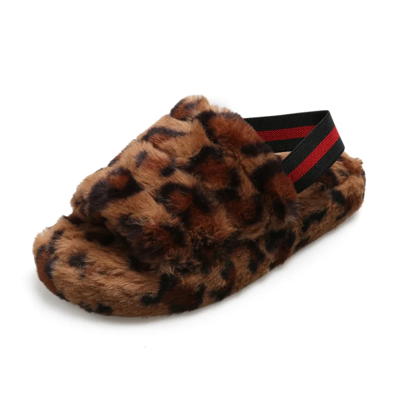 

Platform Faux Fur Furry Slippers Women Elastic Strap Outdoor Casual Shoes