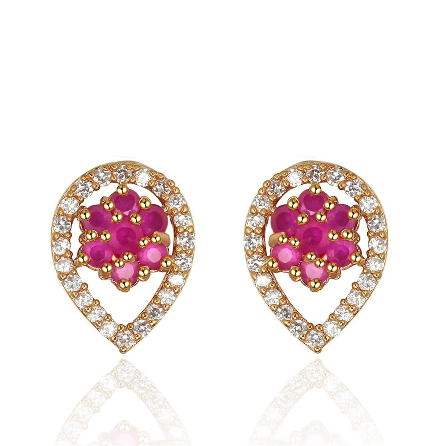 Fashion Jewelry Gold Earrings Pendant Necklace Ring Geometric Synthetic Ruby Teardrop Jewelry Set (图4)