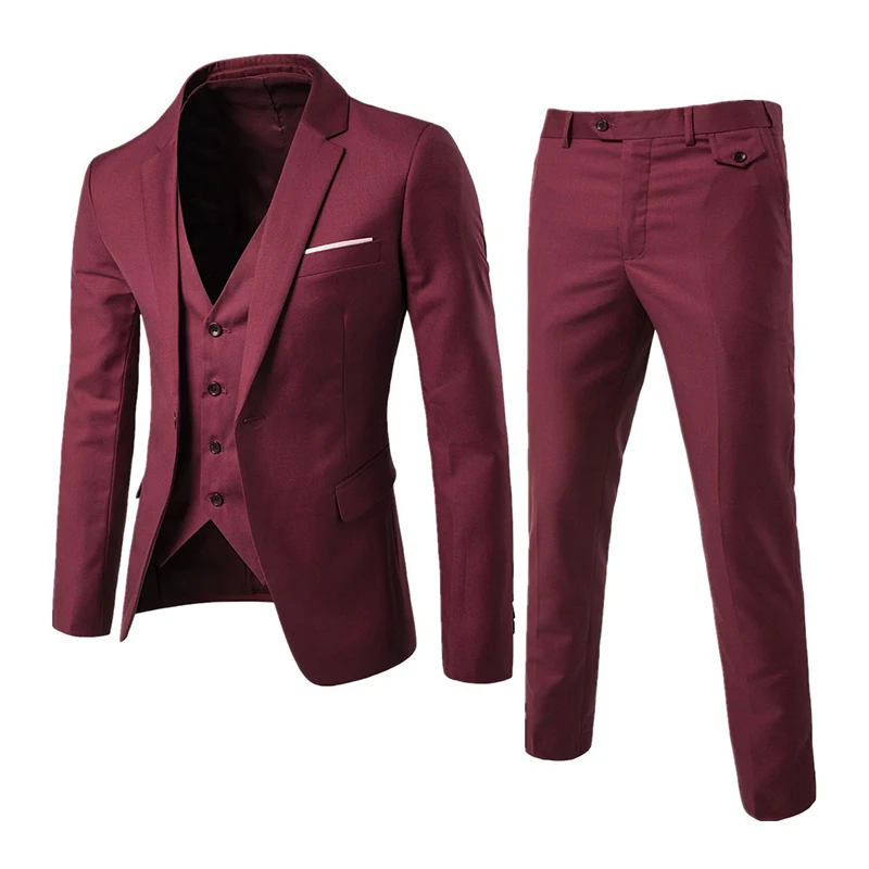 

Free shipping Men Suits 3 Pieces Coat Vest Pants Single Breasted Formal Wedding Men's Suits for Men, Customized color