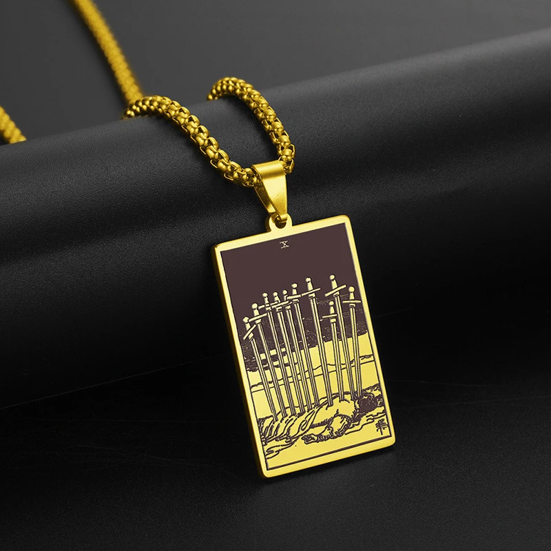 

Vintage Custom Palace Tarot Card Deck Pendant Necklace Stainless Steel King Queen Knight Page Wands Gold Pendant Necklace