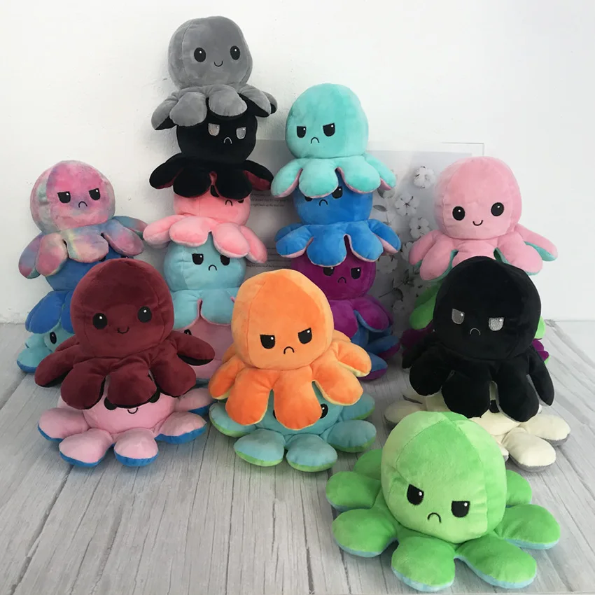 

Hot-selling decompression product happy/angry octupus plushie toys reversible send friends, Blue/black/orange..