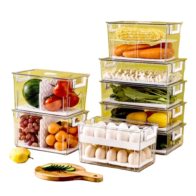 

Clear fridge storage organizer drawer stackable freezer organizer plastic food storage boxes refrigerator storage organizer bins, Transparent