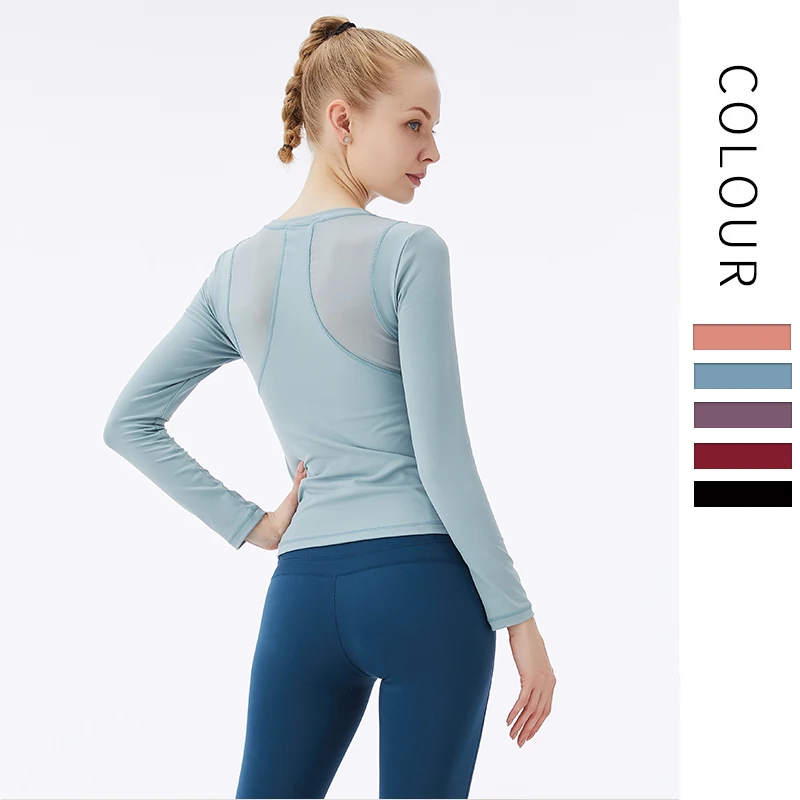 

Hot Selling high quality long sleeves top mesh Gym Woman Fitness Yoga Wear, Picture shows
