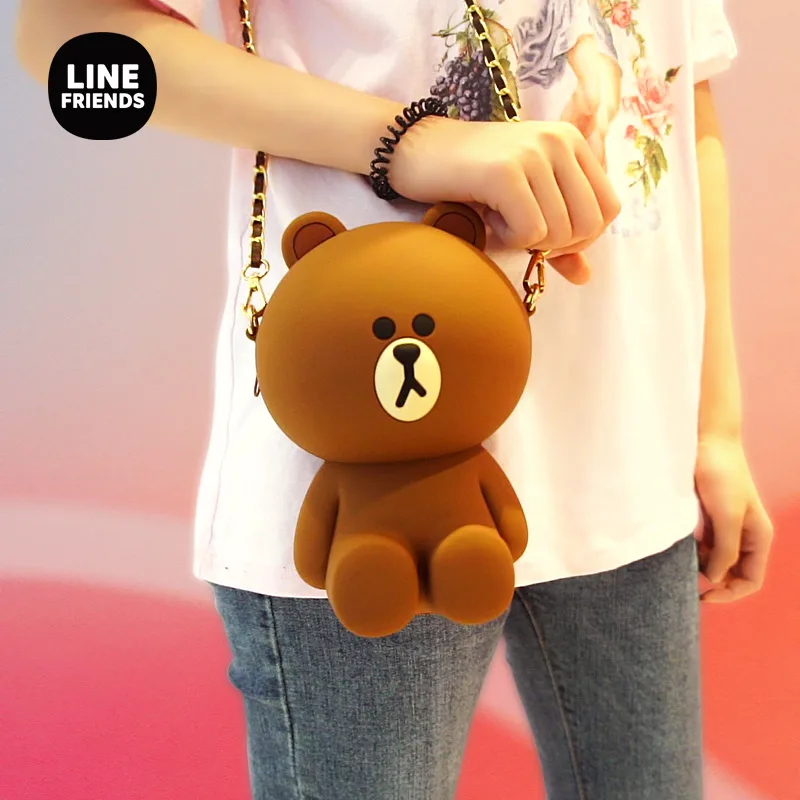 

LINE FRIENDS Brown Bear Silicone Messenger Bag Fashionable and Convenient Travel Bag