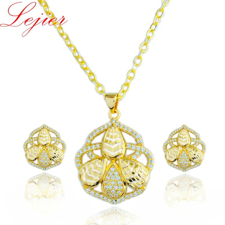 

LEJIER 24 k gold dubai bride 18 k gold-plated ladies earrings set of zirconia Nigeria Africa pendant (not including necklace)