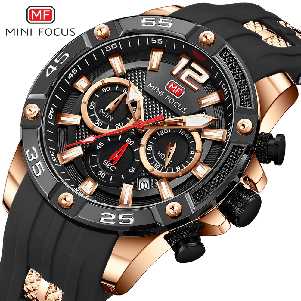 

MINI FOCUS 0349 G Men Luxury Silicone Band Men Army Watches Water Resistant Military Chronograph Sports Watch In Wristwatch