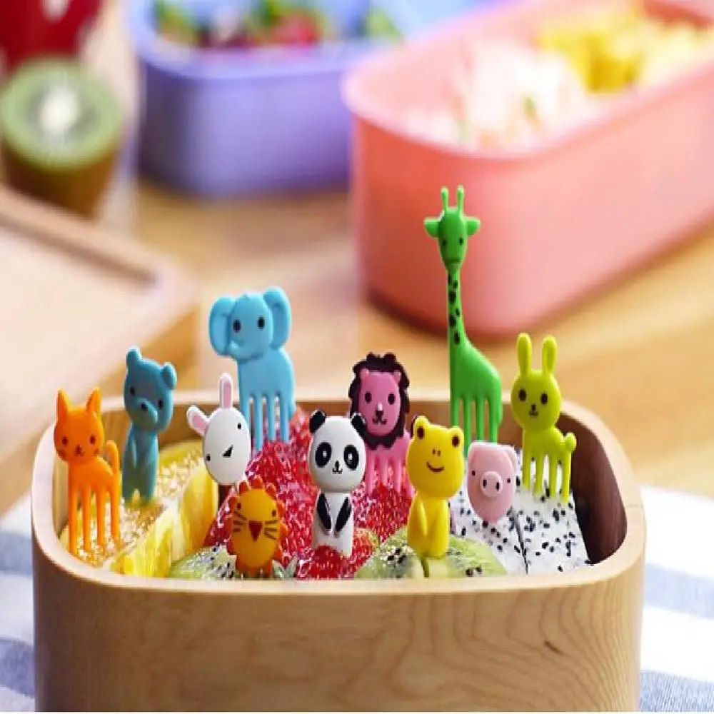 

Mini Cute Cartoon Fruit Fork 10pcs/set Plastic Sign fruit toothpick bento lunch children decoration Color Random, As the picture