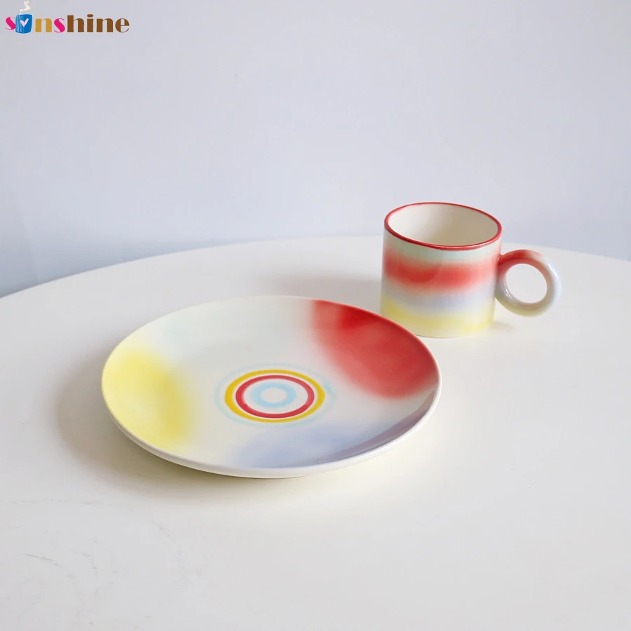 

Ins creative gradient color ceramic mug breakfast milk coffee mug, As picture