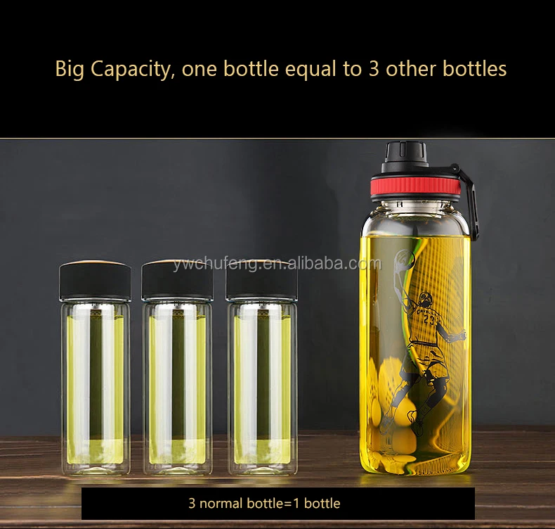 1000ml Portable Crystal Gym Sports Glass Bottle Water Drink Bottle With