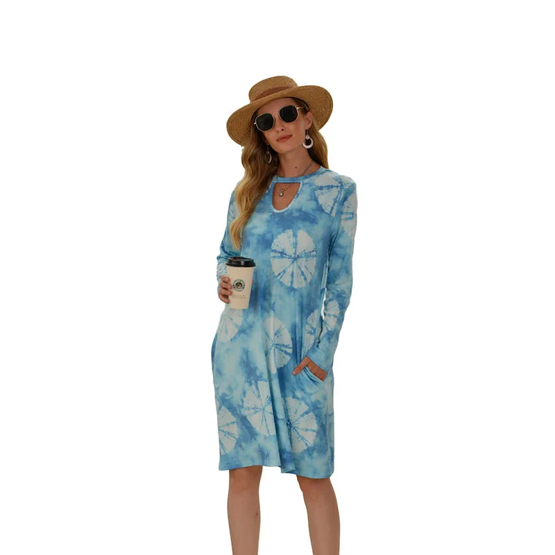 

Women's autumn new round neck dress casual loose print dress Europe and the United States