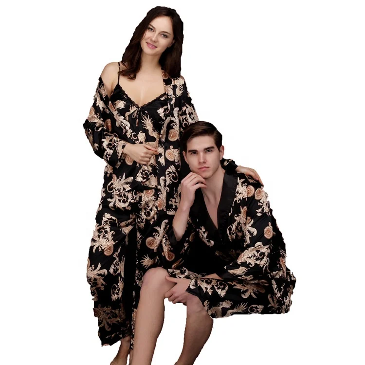 Fashion Women Men Silk Satin Couple Pajamas Sets wholesale