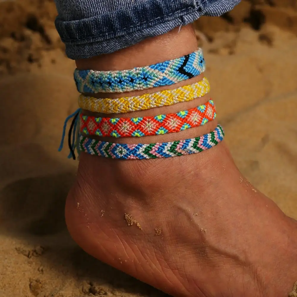 

New Retro Bohemian Beach Wind Color Rope Hand-Woven Anklet 1815