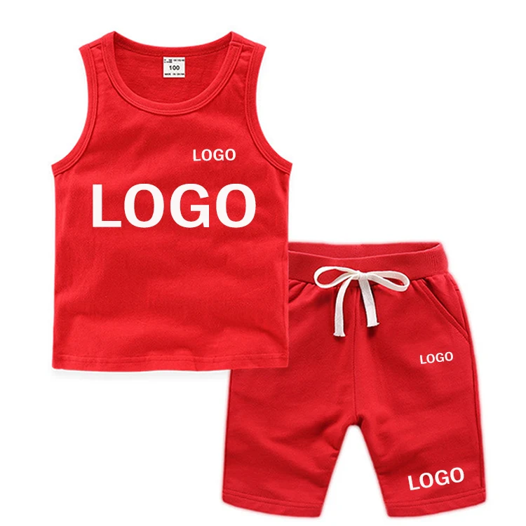 

100% Cotton 2021 Custom Made Logo Tank Top Shorts Set For Kids