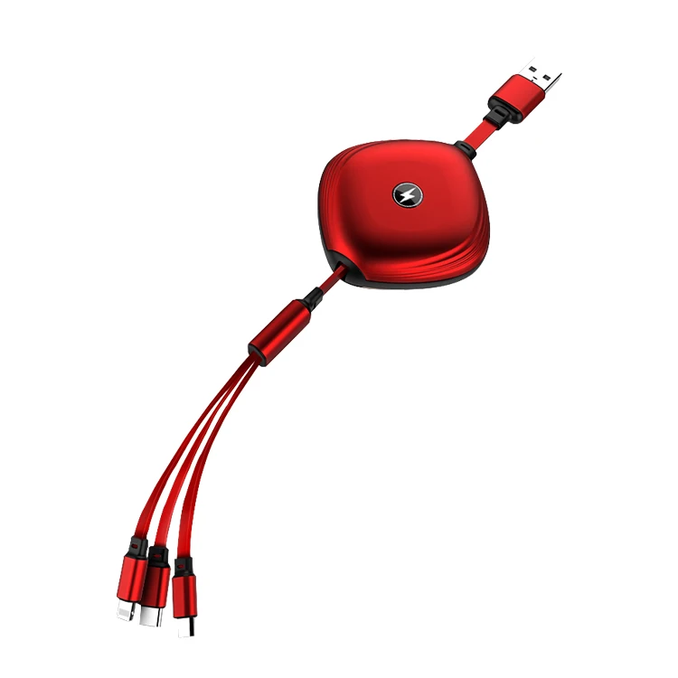 Chinese Knot Shape Retract 3 in 1 Android / 8Pin / Type-C Multi Color Fast Charging Data Cable