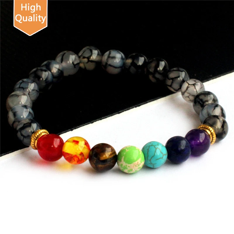 

High Quality Colorful Beaded Bracelet Natural Stone Beads Yoga Valconic Healing Energy Lava Stone 7 Chakra Diffuser Bracelet