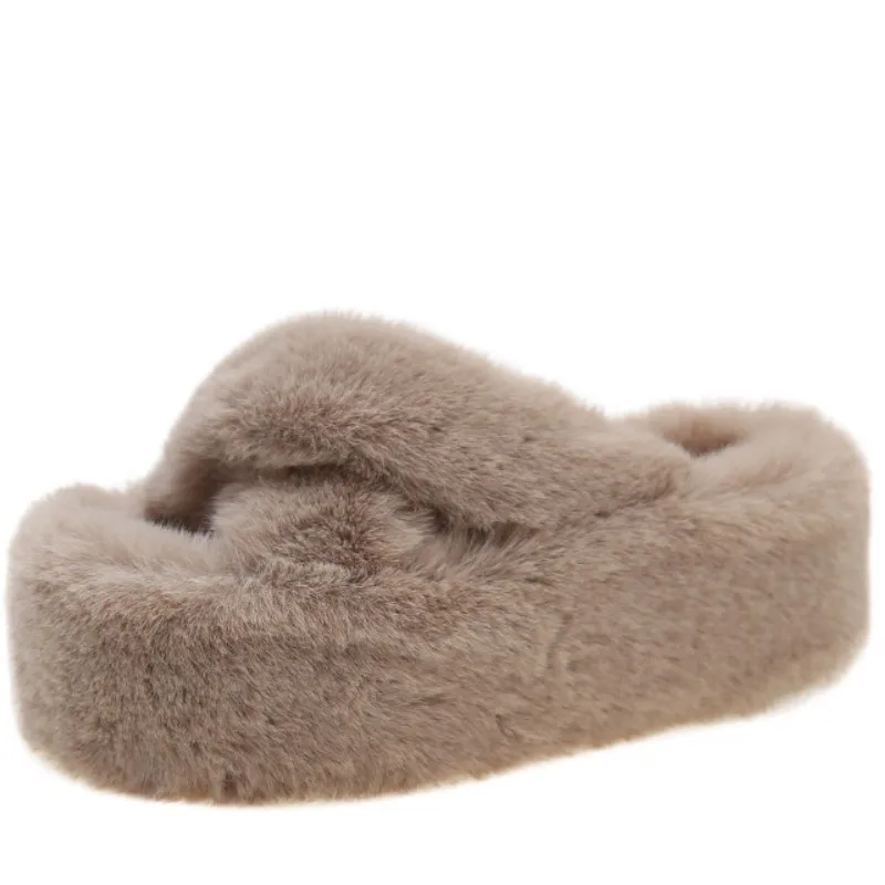 

Drosphipping Custom Logo Thick Sole Home Fluffy Slides Slippers Furry Slippers for Women