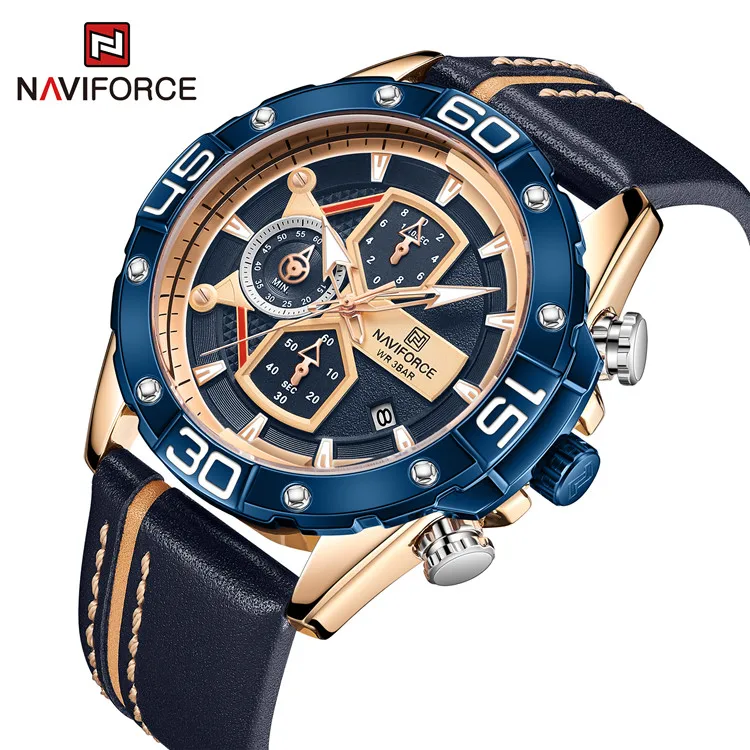 

NAVIFORCE 8018 RGBEBE Luxury Brand Chronograph Quartz WristWatch Male Business blue watches 30m waterproof Reloj