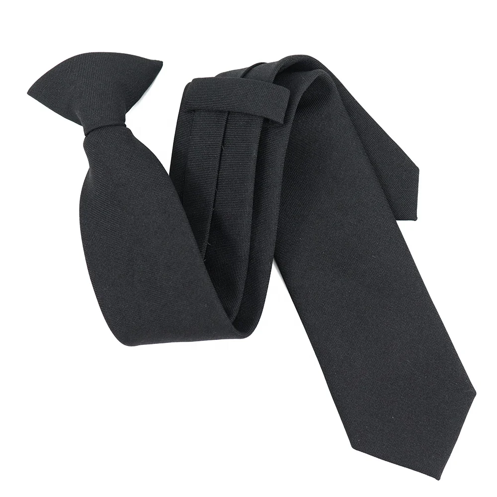 

Easy Wearing Cheap Price Polyester Woven Jacquard Pre Knotted Ties Men Plain Solid Color Black Clip on Tie for Security