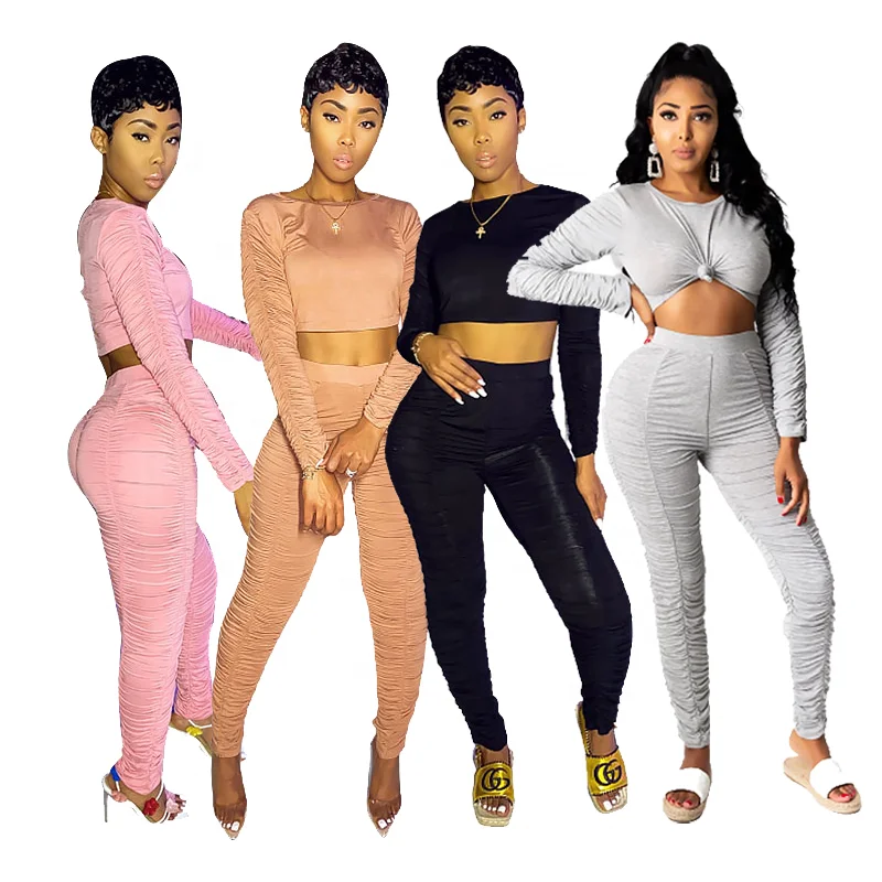 

Women Casual Sportswear Tank Top And Stacked Pants Long Sleeve Fashion Workout Two Piece Set, Available