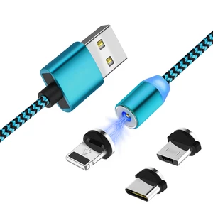 Amazon Hot sale 2019 New LED Round 1 Meter Magnetic Charging Cable micro USB  cable for Iphone