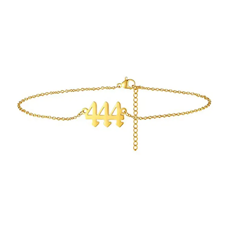 

SC Trendy Angel Number Anklet Bracelet Foot Jewelry Gold Plated Stainless Steel Anklets 111 444 999 Angel Number Anklets Women, Gold, silver