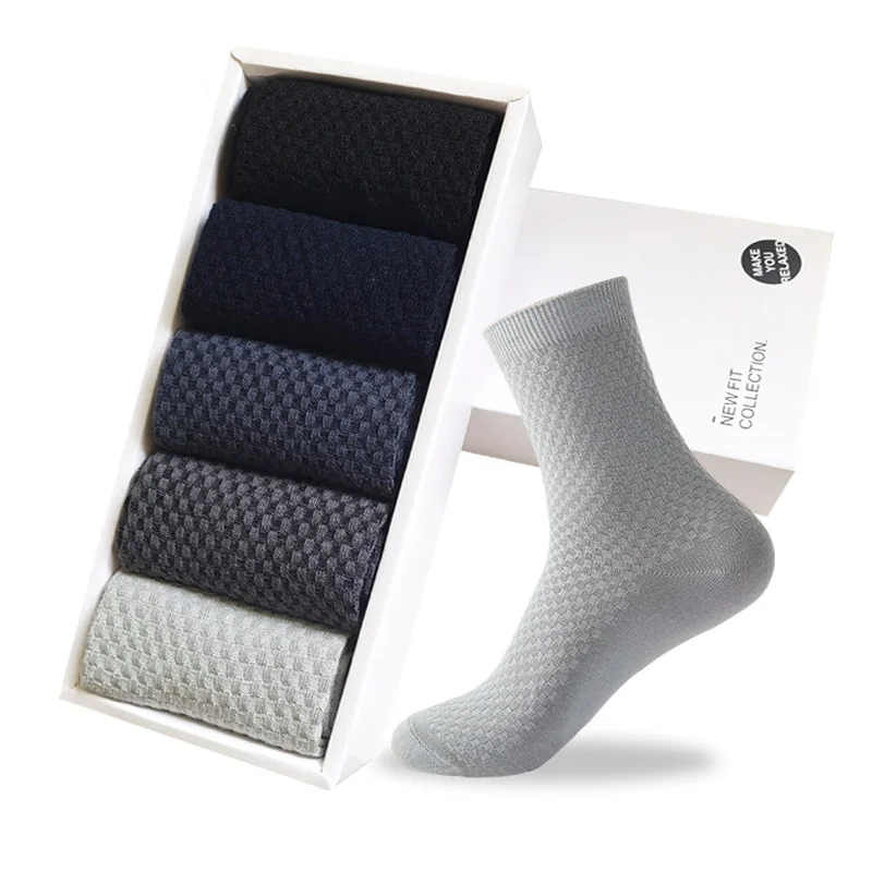 5 Pairs Bamboo Cotton Socks in Box Low Moq Custom Business Work Formal Men's Socks Unisex Bamboo Fiber Socks