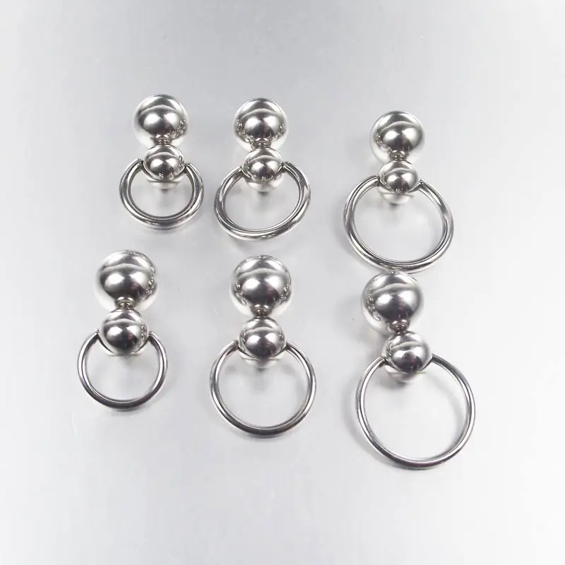 

Stainless Steel Double ball cucurbit gourd Captive Ring Ear Piercing PA Nipple Ring Bar Lips Body Jewelry, Steel color