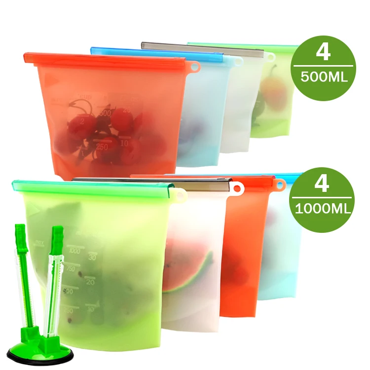 

Free Sample 500/1000ML Snack Airtight Food Grade Silicone Reusable Food Storage Bags Silicone Sandwich Bag Reusable