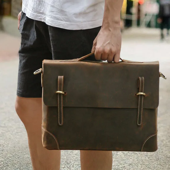 

Custom logo vintage style leather shoulder bag men office laptop bag tote daily use messenger mens leather briefcase, Brown,customizable