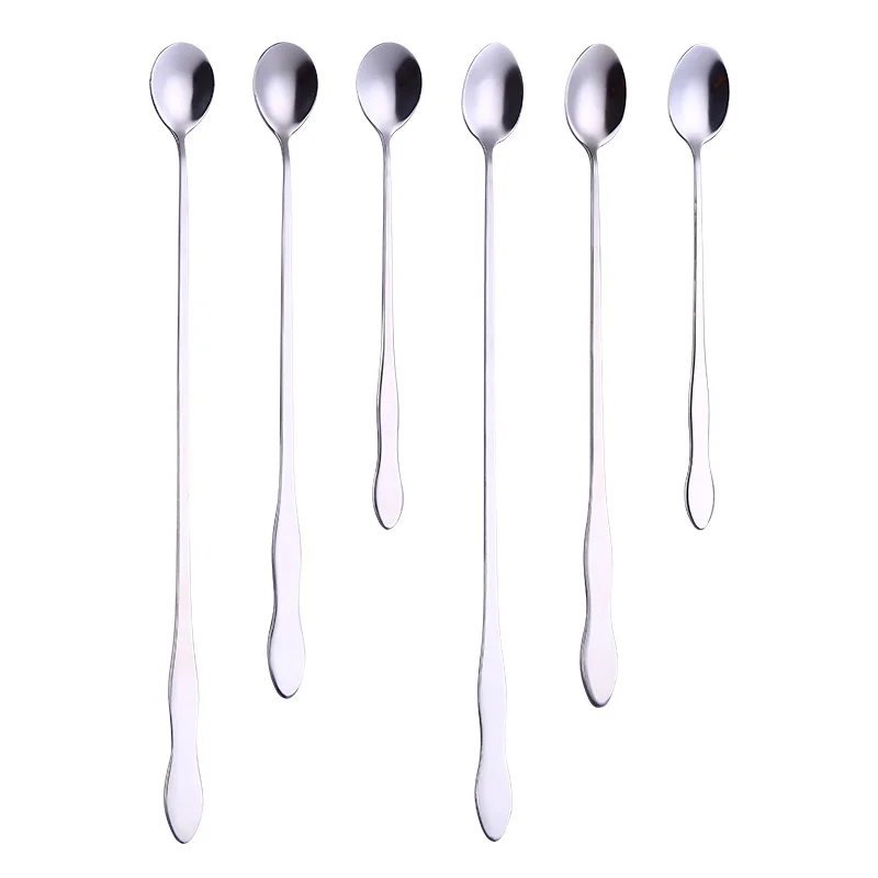 

Exquisite Stainless Steel Long Handle Spoon for Coffee Tea Ice Cream Dessert Mix Stirring Spoon Set Silverware, Silver/gold/rose gold/rainbow/black/blue