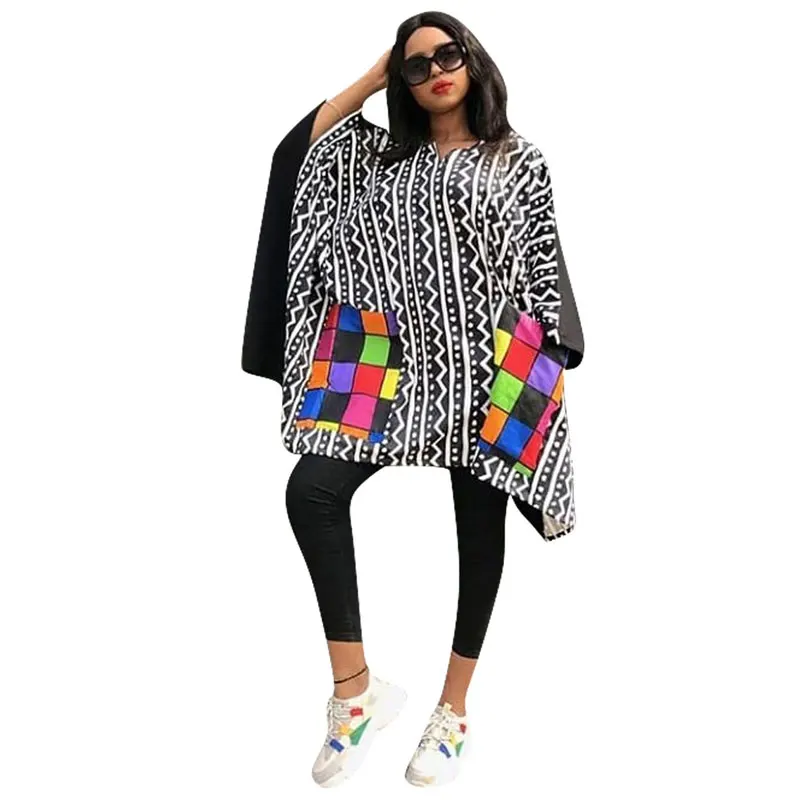 

90805-MX23 plus size women clothing Batwing sleeve dress with two large pockets