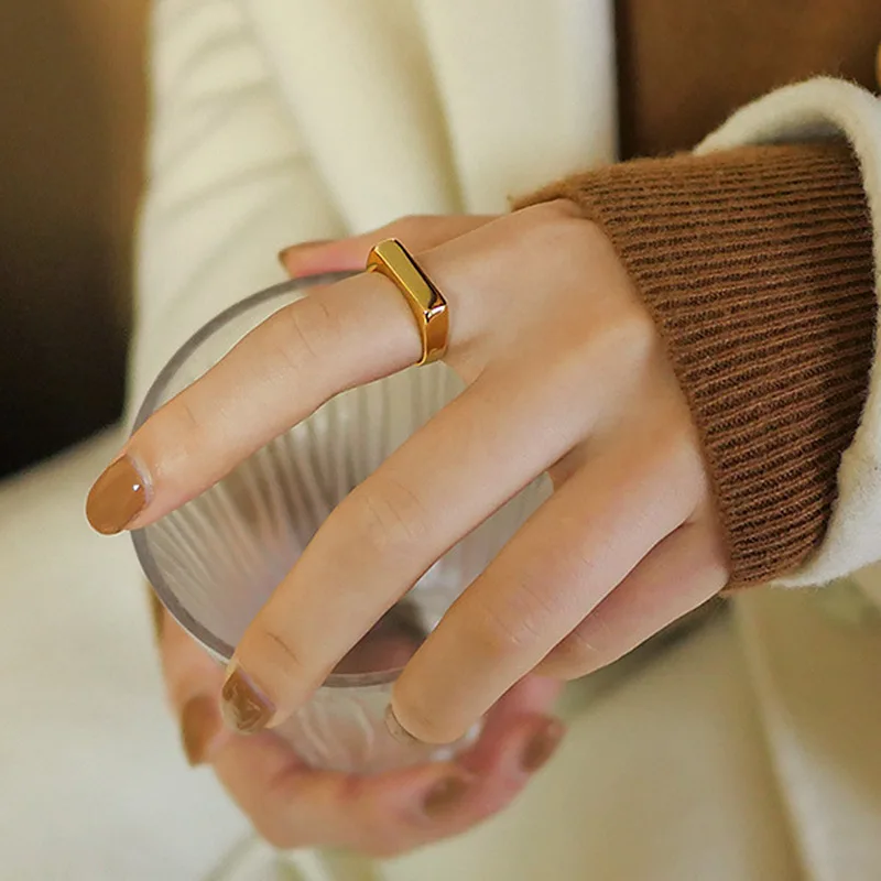 

Minimalist Jewelry 18K Gold Plated Geometric Band Rings Chic Handmade Cuboid Band Open Rings