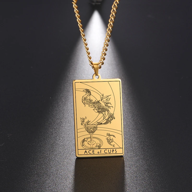 

Vintage Shadowscapes Tarot CUPS Cards Pendant Necklace The Major Arcana Tarot Cards Stainless Steel Jewelry Men