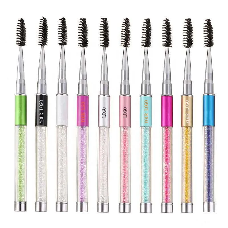 Private Label 10 Colors Spiral Crystal Micro Mascara Applicator Extension Spoolie Cleaning Eyelash Brush With Cover, 10 colors are available